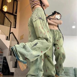 Y2K Paint Splatter Grunge Wide-Leg Jeans for Retro Summer Vibes