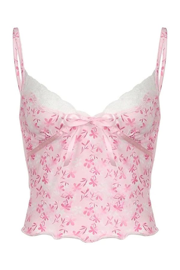 Y2K Pink Petal Lace Trim Top - Retro Summer Outfit for Trendy Women