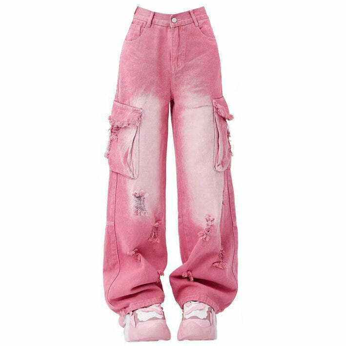 Y2K Pink Rebel Cargo Jeans for Trendy Summer Outfits and Grunge Vibes