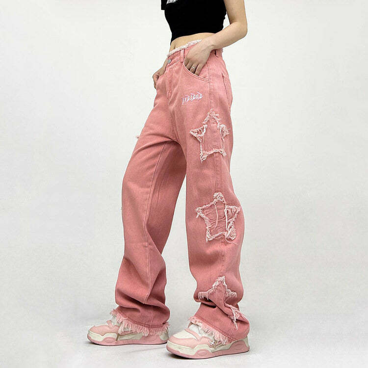 Y2K Pink Star Jeans: Trendy Retro Style for Summer Y2K Outfits