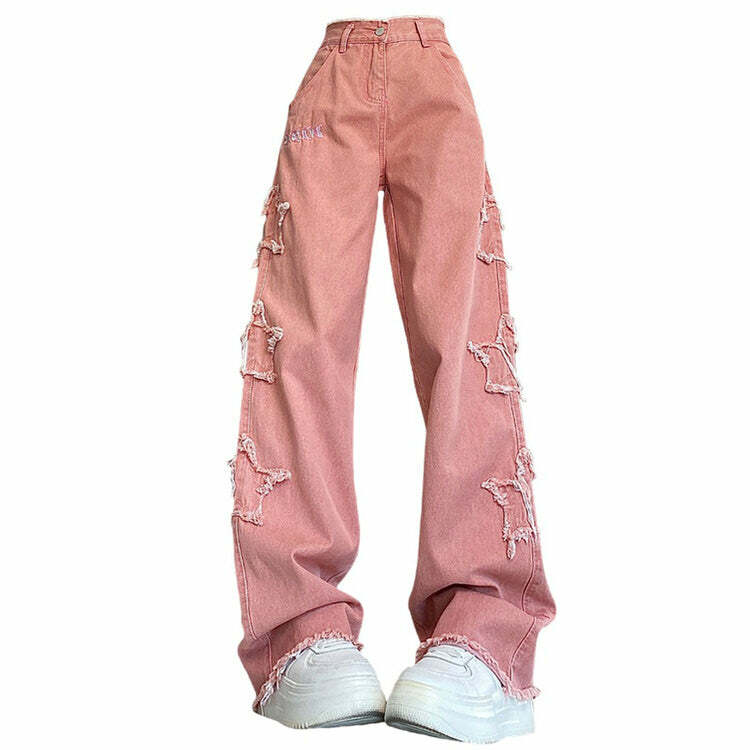 Y2K Pink Star Jeans: Trendy Retro Style for Summer Y2K Outfits