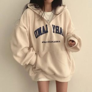 Y2K Retro Campus Half-Zip Hoodie for Trendy Summer Outfits