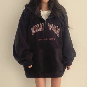 Y2K Retro Campus Half-Zip Hoodie for Trendy Summer Outfits