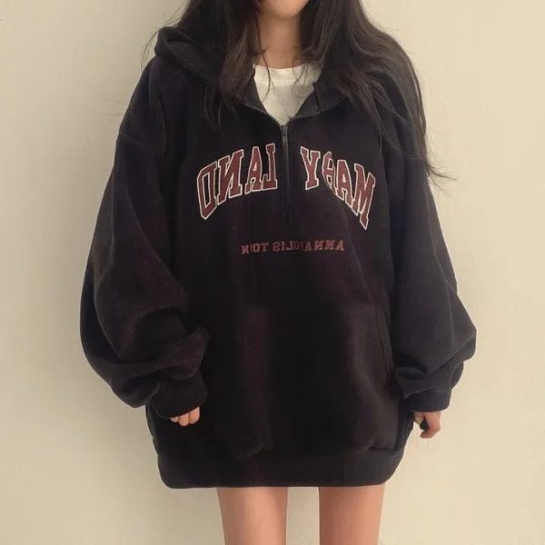 Y2K Retro Campus Half-Zip Hoodie for Trendy Summer Outfits