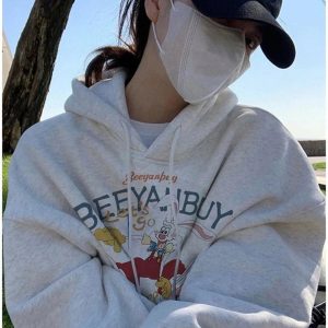 Y2K Retro Cartoon Graphic Hoodie for Trendy Summer Outfits