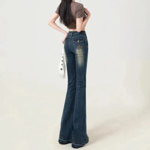 Y2K Retro Embroidered Flare Jeans for Trendy Summer Outfits