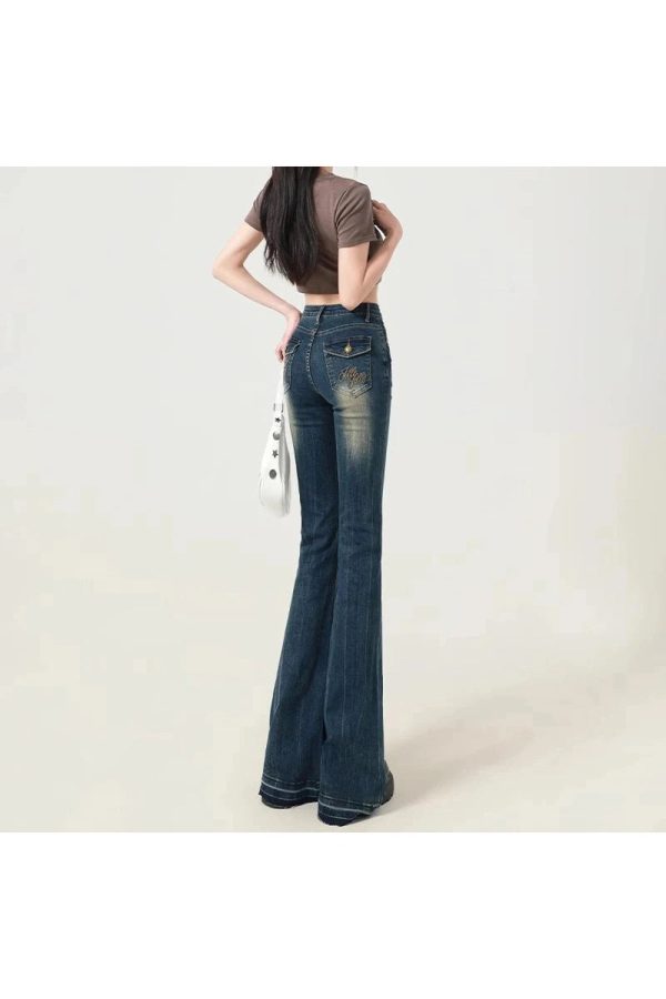 Y2K Retro Embroidered Flare Jeans for Trendy Summer Outfits