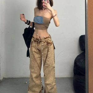 Y2K Sandstone Washed Baggy Jeans for Retro 90s Grunge Outfits