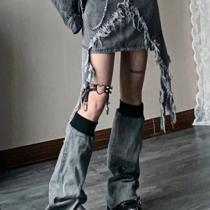 Y2K Shredded Chaos Denim Set: Retro Grunge Outfit for Summer Vibes