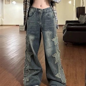 Y2K Shredded Grunge Wide-Leg Jeans for Retro Summer Outfits