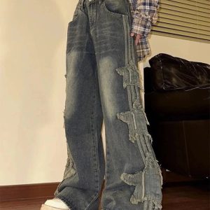 Y2K Shredded Grunge Wide-Leg Jeans for Retro Summer Outfits