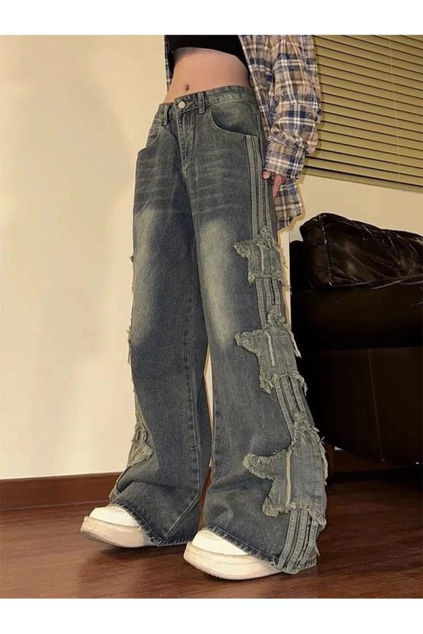 Y2K Shredded Grunge Wide-Leg Jeans for Retro Summer Outfits