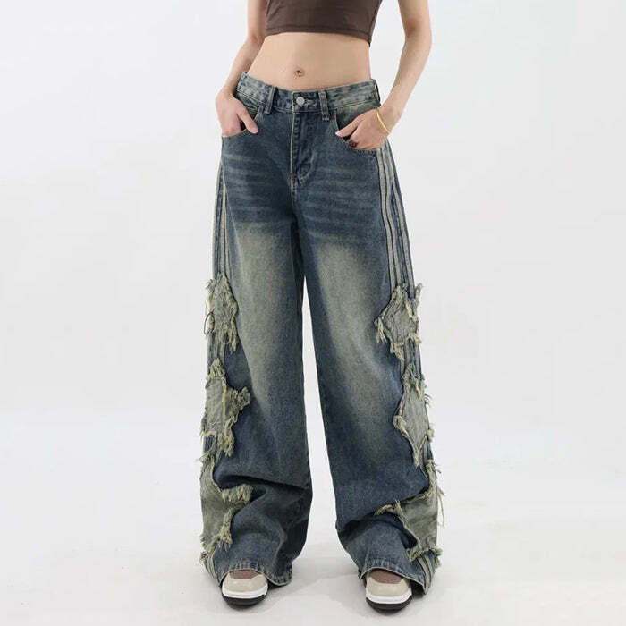 Y2K Side Stripe Star Jeans: Retro 90s Grunge Outfit Essential