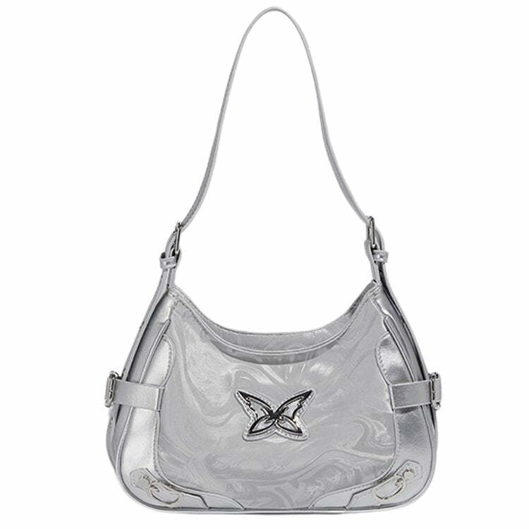 Y2K Silver Butterfly Shoulder Bag - Trendy Grunge & Retro Style Accessory