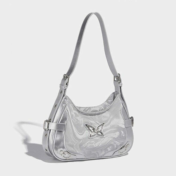 Y2K Silver Butterfly Shoulder Bag - Trendy Grunge & Retro Style Accessory