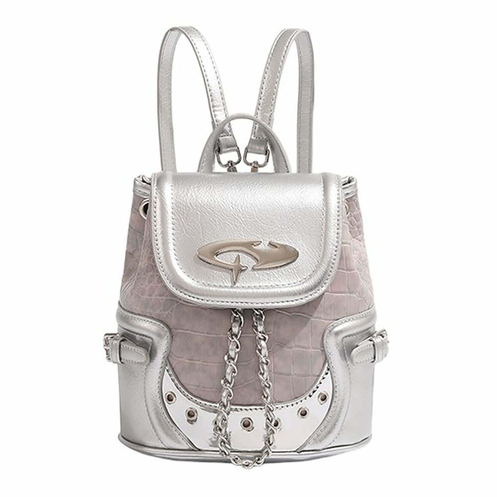 Y2K Silver Mini Backpack: Retro 90s Grunge Style for Summer Outfits