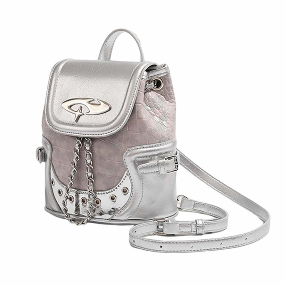 Y2K Silver Mini Backpack: Retro 90s Grunge Style for Summer Outfits