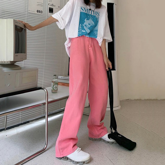 Y2K Skater Girl Aesthetic Wide Neon Jeans for Retro Summer Vibes