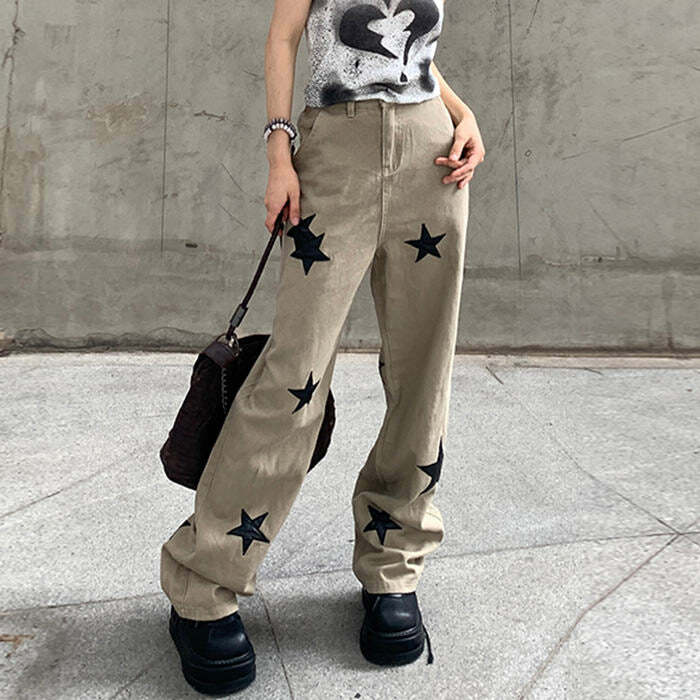 Y2K Skater Girl Star Jeans: Retro 90s Grunge Outfit Essential