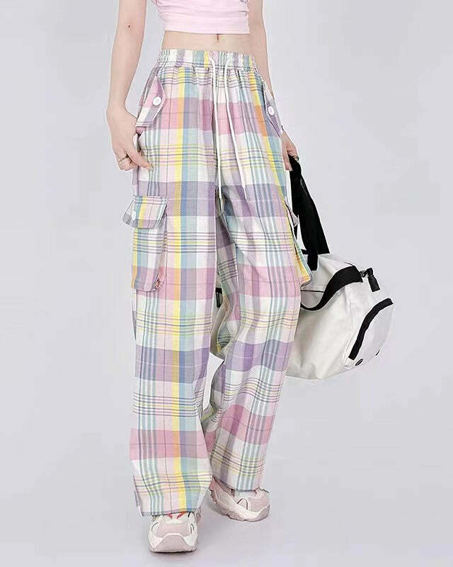 Y2K Soft Girl Plaid Cargo Pants for Trendy Summer Outfits