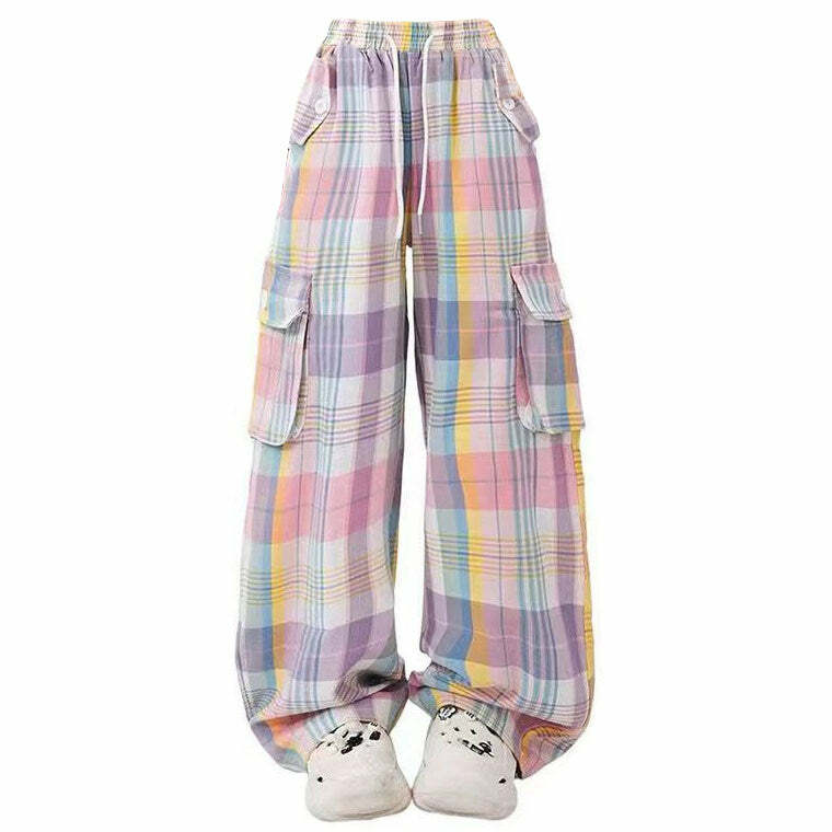 Y2K Soft Girl Plaid Cargo Pants for Trendy Summer Outfits