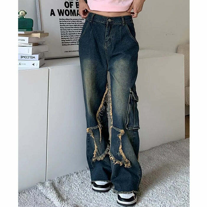 Y2K Star Girl Cargo Jeans: Trendy 90s Grunge Outfit for Summer Vibes