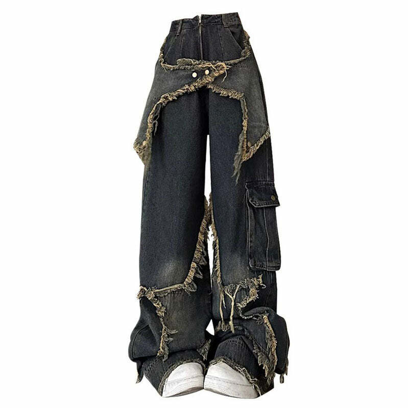 Y2K Star Girl Wide Leg Jeans: Retro 90s Grunge Summer Outfit Essential