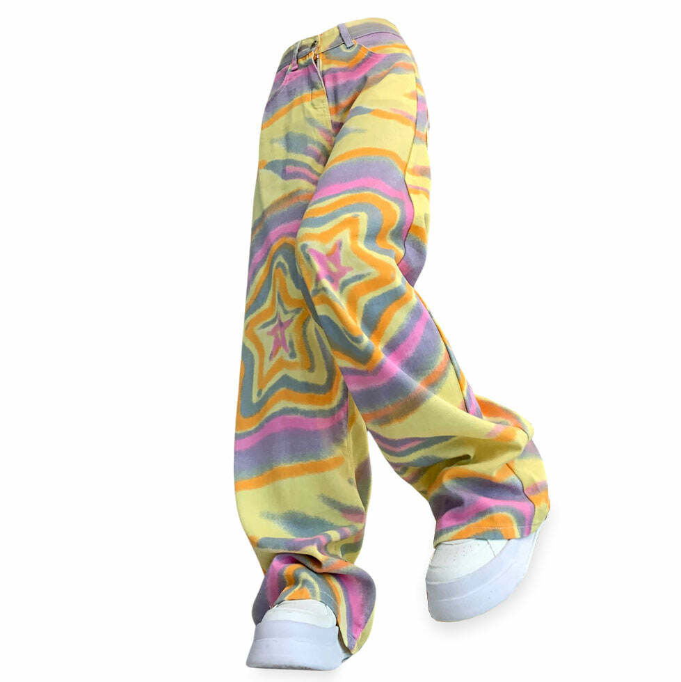 Y2K Star Print Trousers for Retro 90s Grunge Summer Outfits