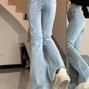 Y2K Stitch Flare Jeans: Retro 90s Grunge Style for Trendy Outfits