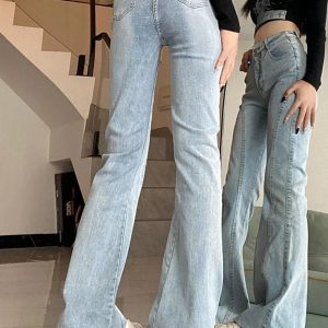 Y2K Stitch Flare Jeans: Retro 90s Grunge Style for Trendy Outfits