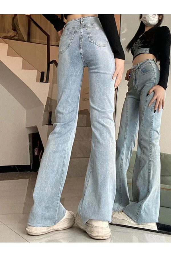 Y2K Stitch Flare Jeans: Retro 90s Grunge Style for Trendy Outfits