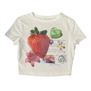 Y2K Strawberry Dreams Collage Top - Retro Summer Vibes & Grunge Style