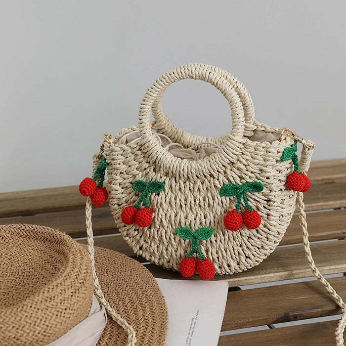 Y2K Strawberry Straw Bag: Retro Summer Accessory for Y2K Outfits