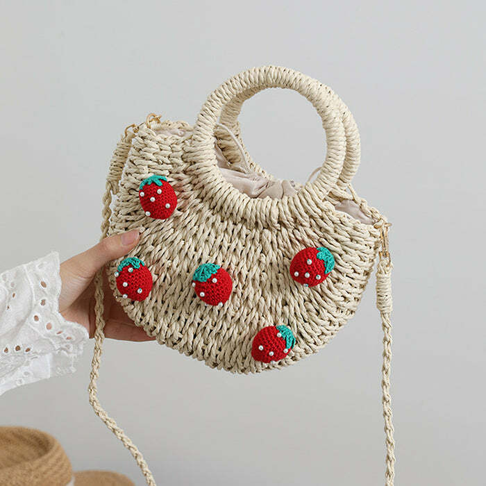 Y2K Strawberry Straw Bag: Retro Summer Accessory for Y2K Outfits