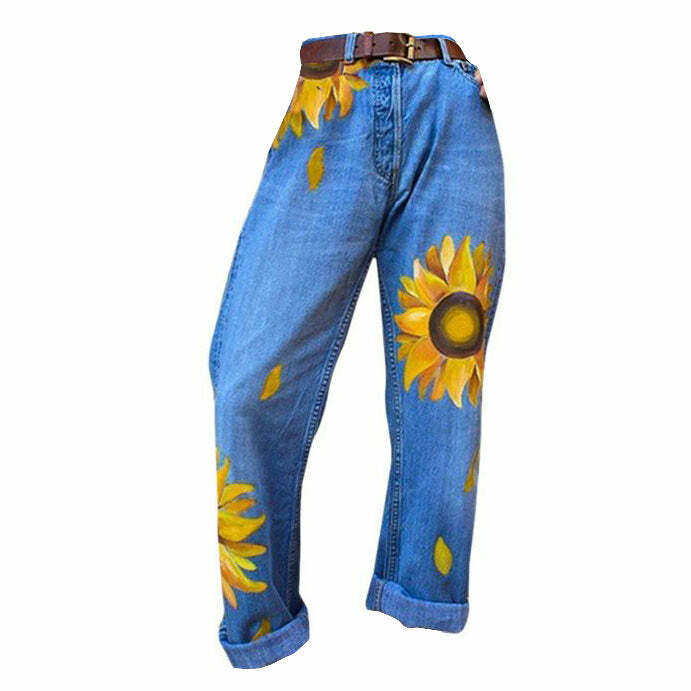 Y2K Sunflowers Mom Jeans: Retro 90s Grunge Summer Outfit Essential