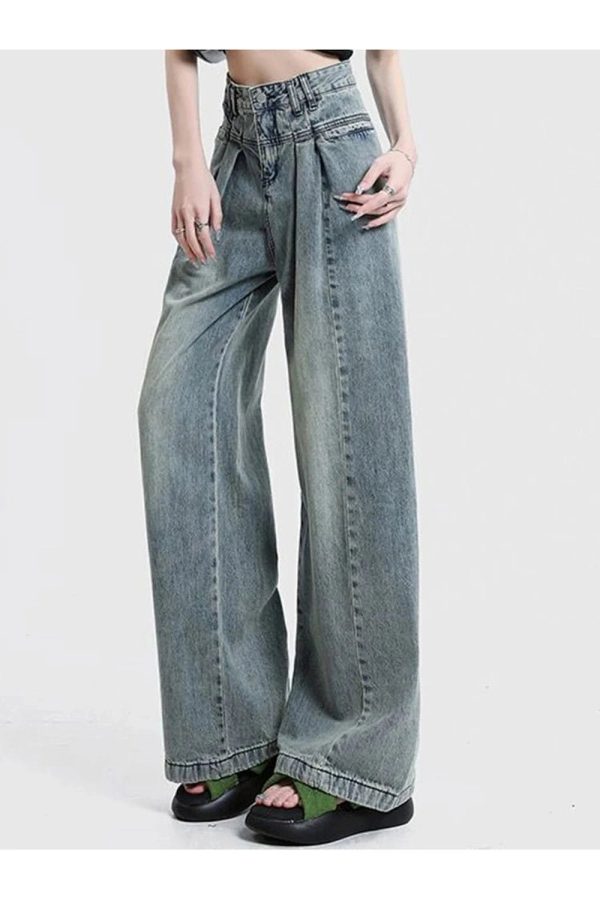 Y2K Ultra Wide-Leg Baggy Jeans: Retro 90s Grunge Summer Outfit Essential