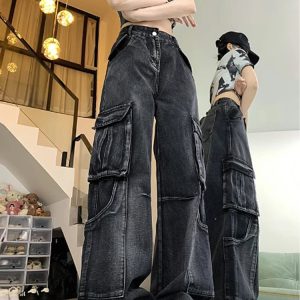 Y2K Urban Utility Cargo Jeans: Retro 90s Grunge Style for Summer Outfits