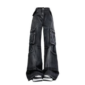 Y2K Urban Utility Cargo Jeans: Retro 90s Grunge Style for Summer Outfits