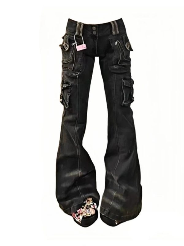 Y2K Utility Cargo Flare Jeans: Retro 90s Grunge Style for Summer Outfits