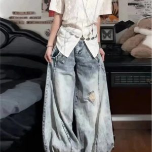 Y2K Vintage Balloon Wide-Leg Jeans for Retro Summer Outfits