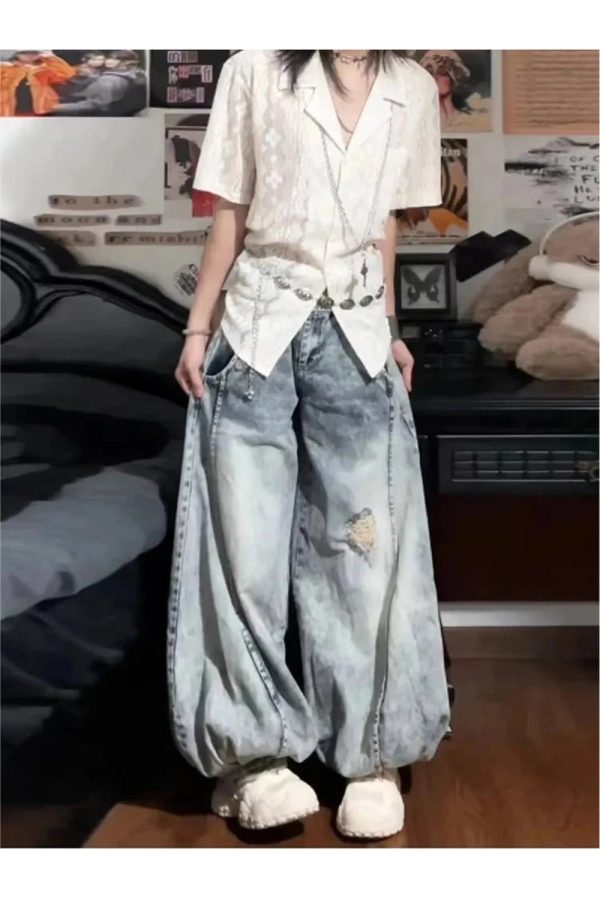 Y2K Vintage Balloon Wide-Leg Jeans for Retro Summer Outfits