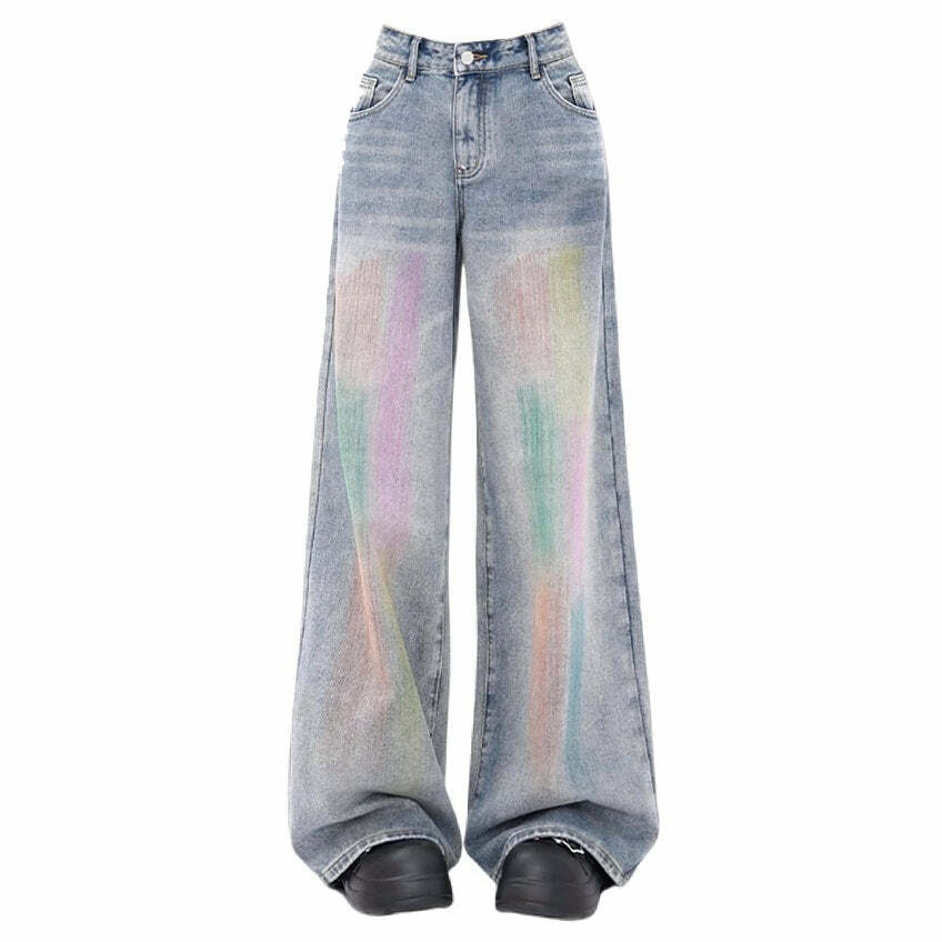 Y2K Vintage Brush Strokes Jeans for Retro Summer Outfits and Grunge Fits