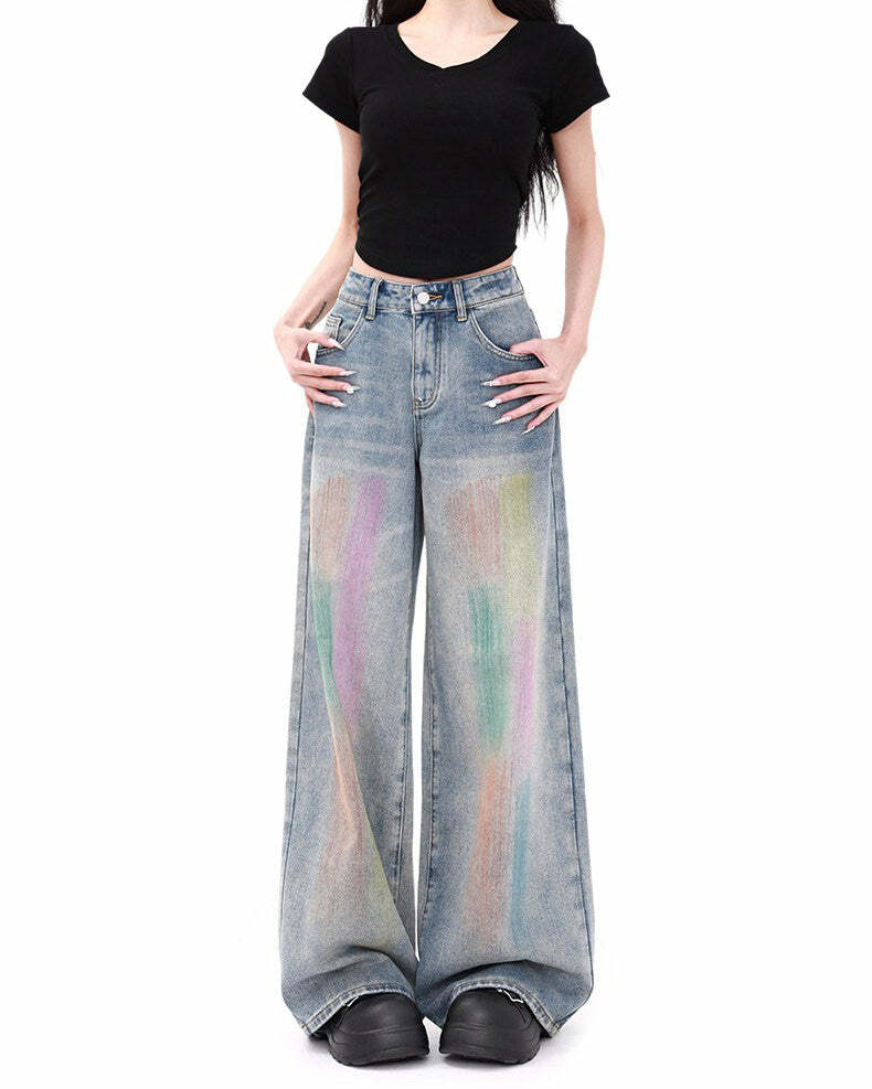 Y2K Vintage Brush Strokes Jeans for Retro Summer Outfits and Grunge Fits