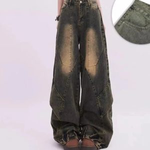 Y2K Vintage Fade Patchwork Jeans for Retro Summer Outfits