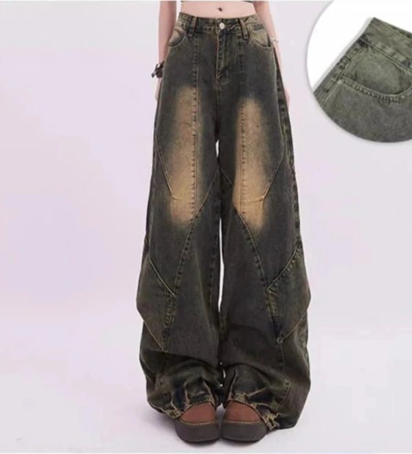 Y2K Vintage Fade Patchwork Jeans for Retro Summer Outfits