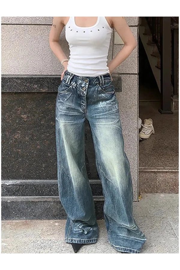 Y2K Vintage Fade Wide-Leg Jeans for Retro Summer Outfits and Grunge Style