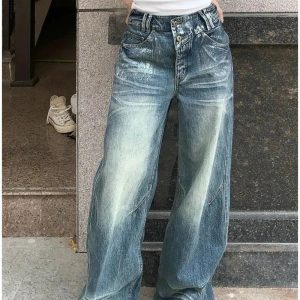 Y2K Vintage Fade Wide-Leg Jeans for Retro Summer Outfits and Grunge Style