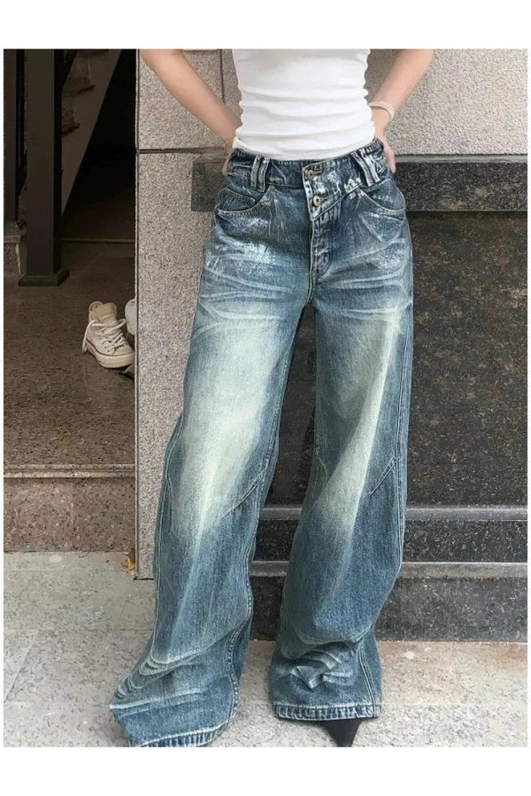 Y2K Vintage Fade Wide-Leg Jeans for Retro Summer Outfits and Grunge Style