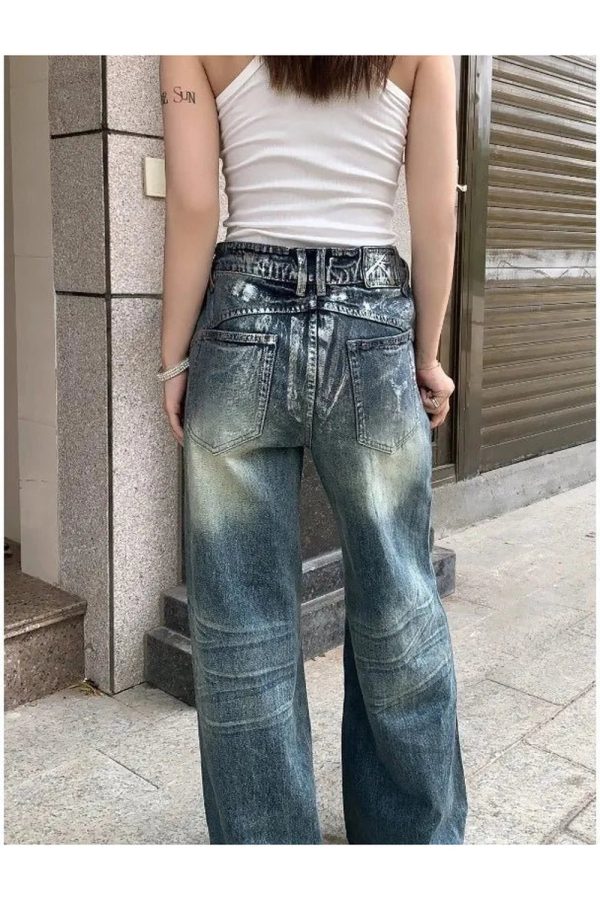 Y2K Vintage Fade Wide-Leg Jeans for Retro Summer Outfits and Grunge Style