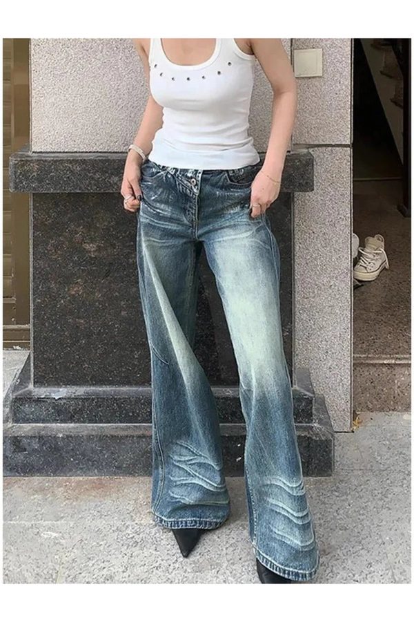 Y2K Vintage Fade Wide-Leg Jeans for Retro Summer Outfits and Grunge Style